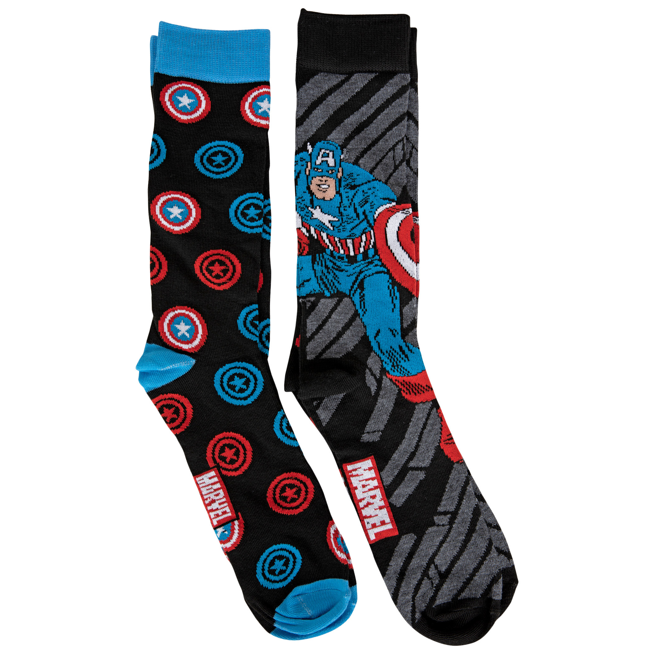 Captain America Standing Character and Logos 2-Pair Pack of Crew Socks